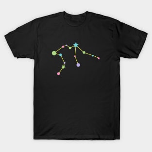 Aquarius Zodiac Constellation in Rainbow Pastels - Black T-Shirt